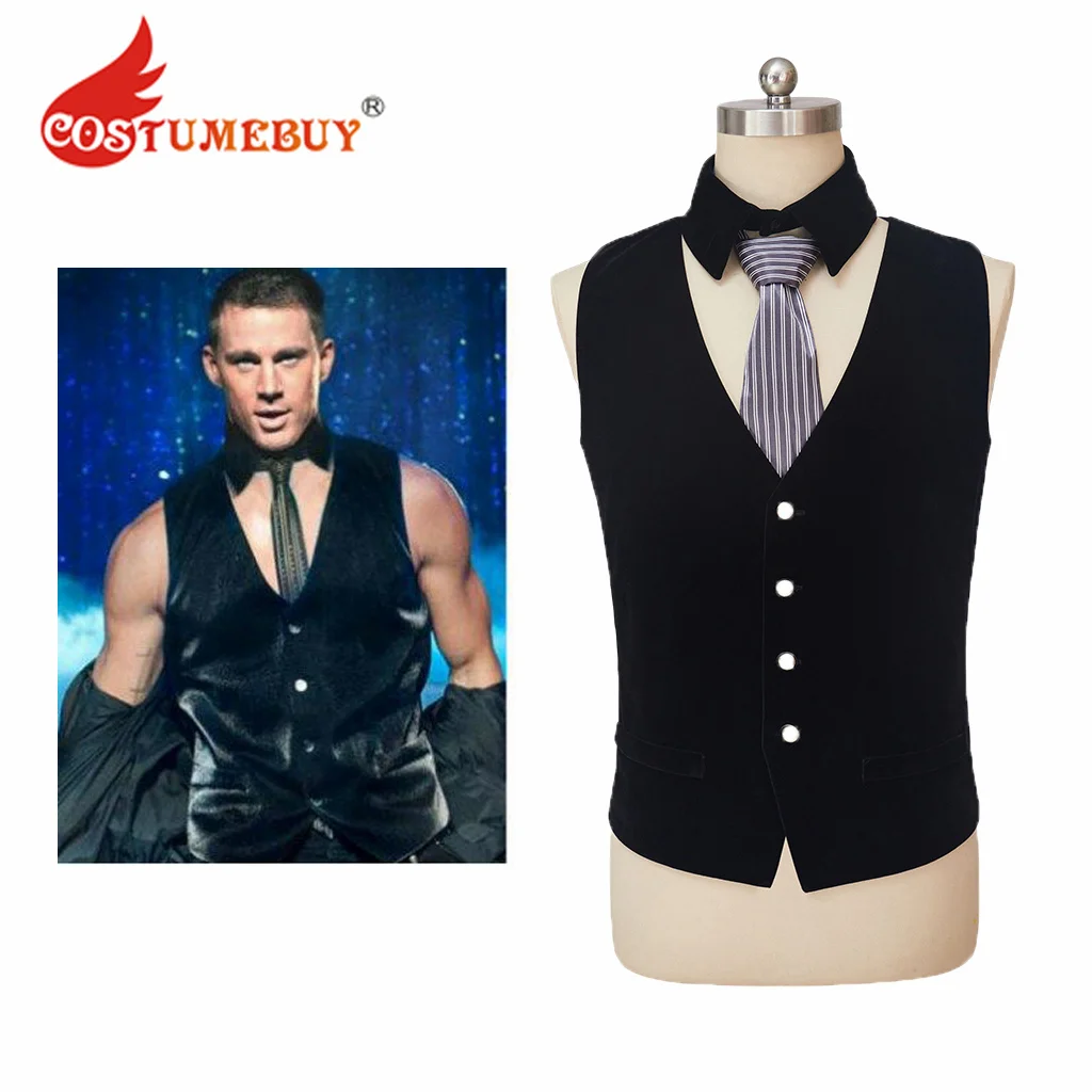 Movie Magic Mike Cosplay Costume Last Dance Channing Tatum Black Vest with Tie Outfits Mens Halloween Stage Costume