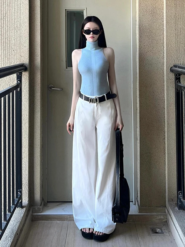 

High Waist Wide Leg Jeans Women's Long Loose Fit Casual Pants Floor Length Knife White Spring Summer Casual Trousers