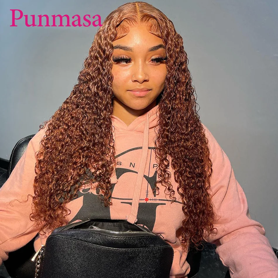 Punmasa Curly Wave Brazilian Coppery Brown 13x6 Lace Front Human Hair Wig Remy 13x4 Transparent Lace Front Wig Glueless 200%