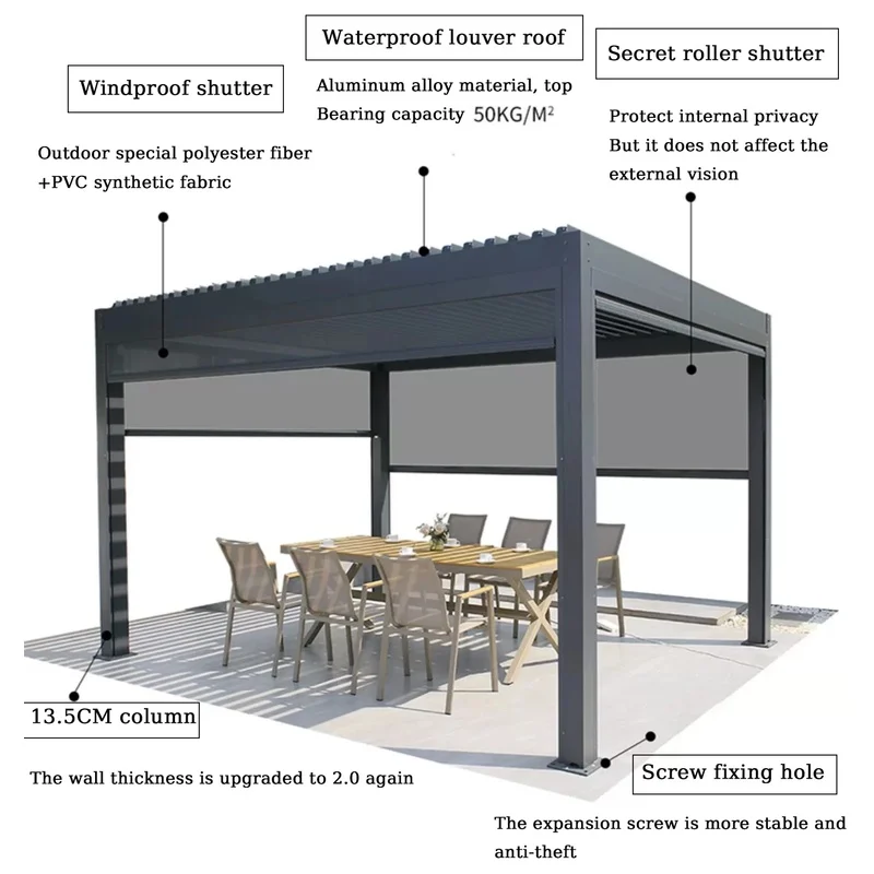 Aluminum Louvered Pavilion with Reversible Roof Private Backyard Gardens Balconies Outdoor Terrace Lounges