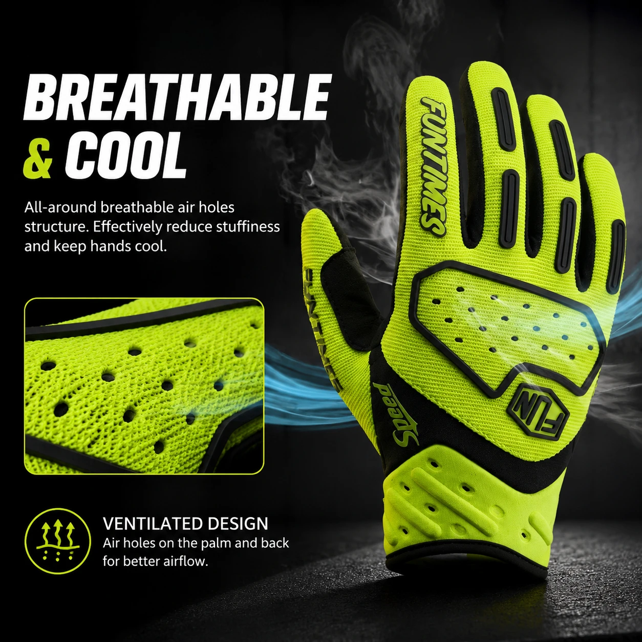 FUNTIMES Full Finger Cycling Gloves Breathable Touchscreen Anti-Slip High Visibility Bicycle Gloves for Outdoor MTB Bike Cycling
