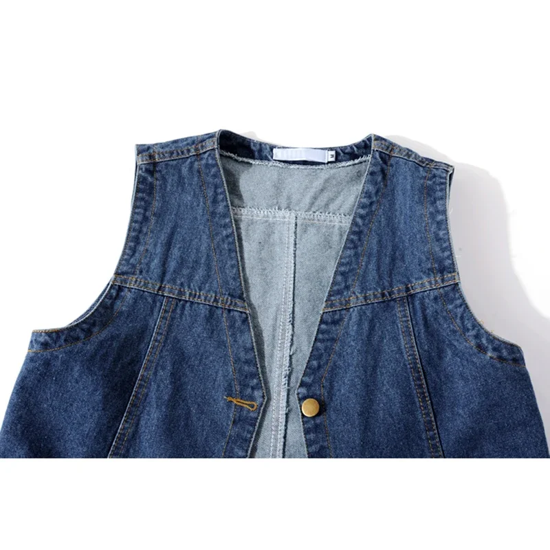 

Summer Korean Big Pocket Short Denim Vest Women Vintage Black Waistcoat Sleeveless Jacket Casual Loose Jeans Vests Female 5XL
