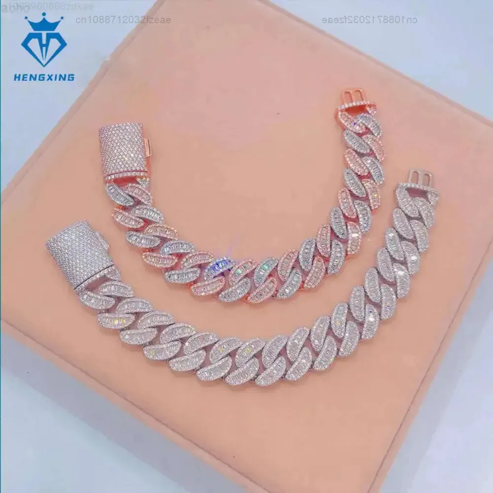 High Quality 18mm Hip Hop Cuban Chain Bracelet Vvs Moissanite Custom Gold Plating Rose Gold Italian Charm Bracelet