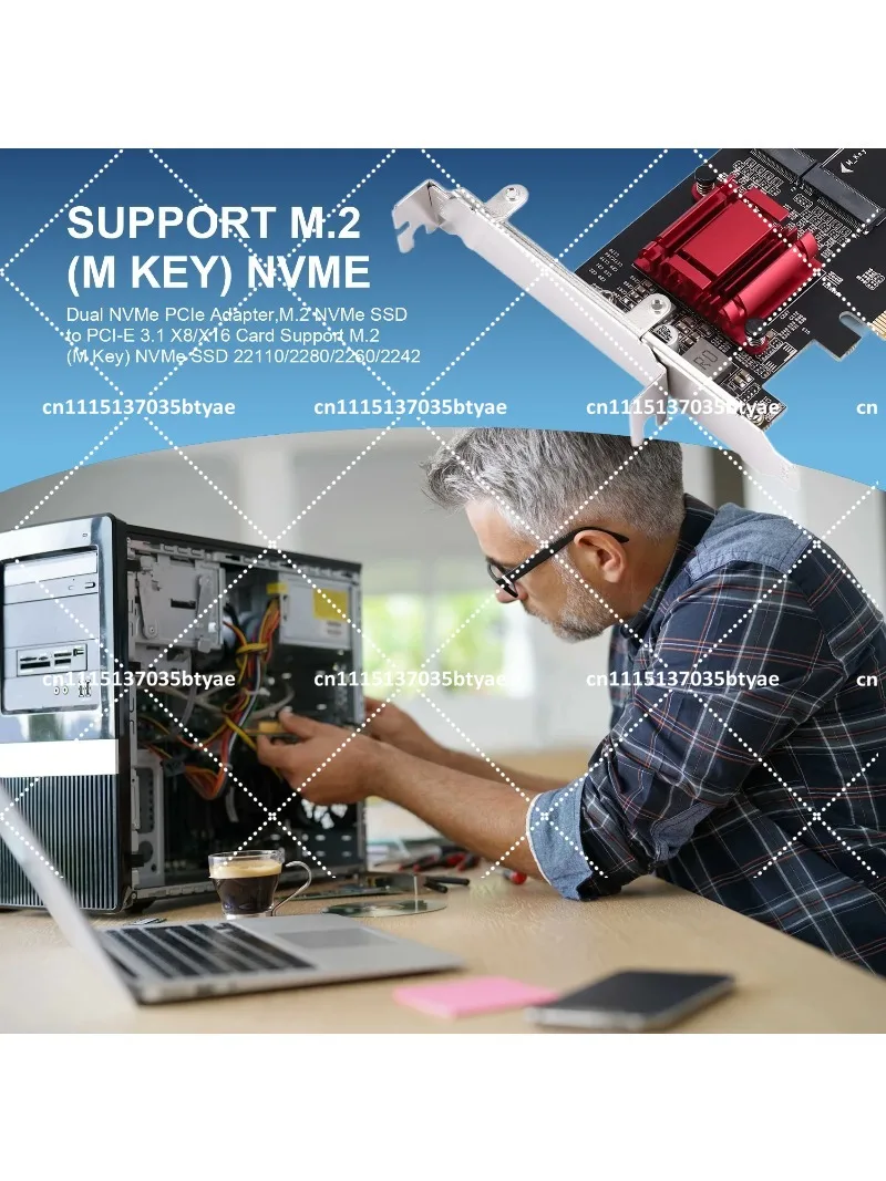 Best-Selling-Dual Nvme Pcie Adapter,M.2 Nvme SSD To PCI-E 3.1 X8/X16 Card Support M.2 (M Key) Nvme SSD 22110/2280/2260/2242