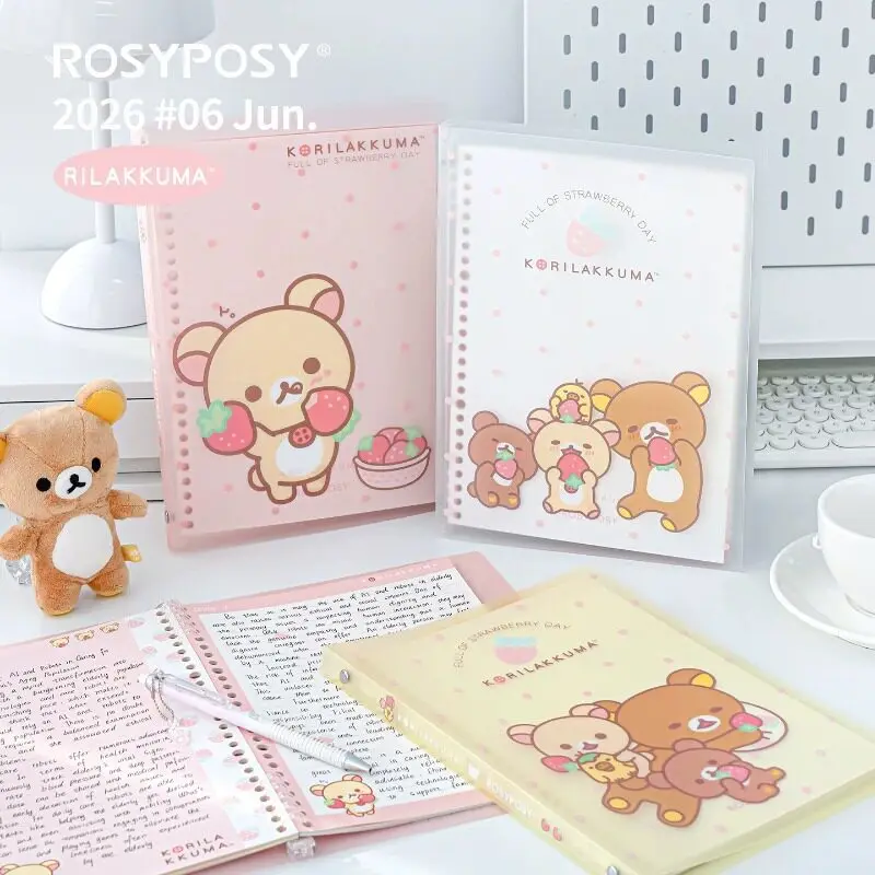 Rosyposy Rilakkuma Strawberry Loose Leaf Notebook Soft Cover Detachable B5 Lined Journal For Office School Note Taking Adults