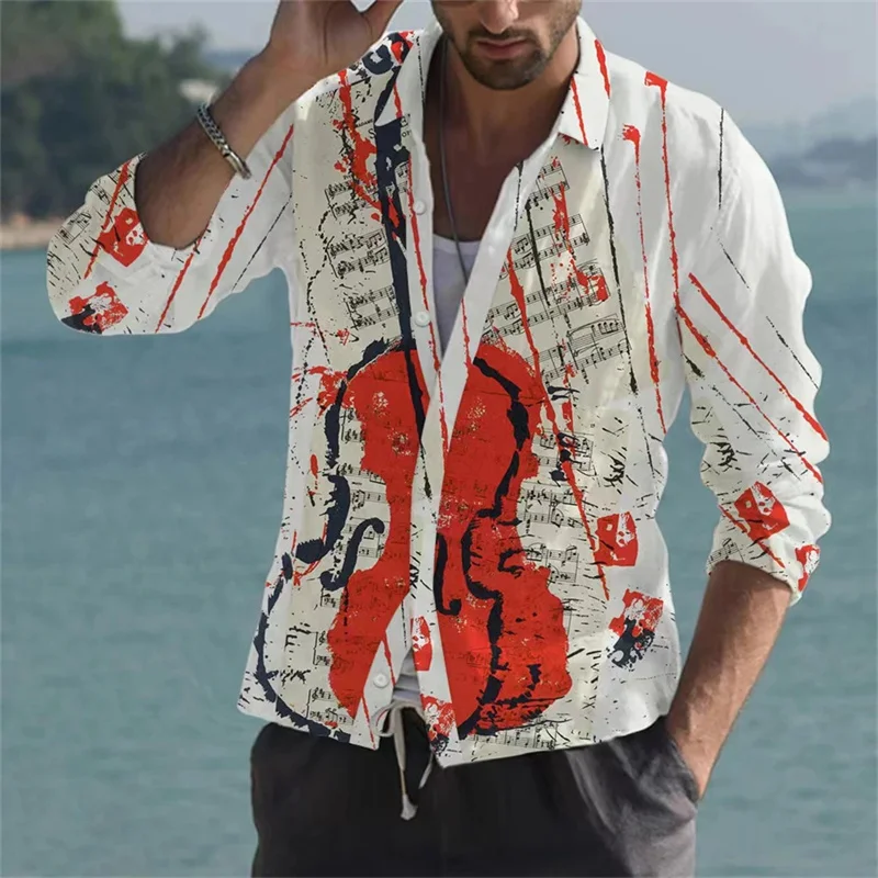 

2025 Men's Shirts Music Festival Party Long Sleeve Shirts Casual Shirts Music Notes 3D Printing Extra Large Size Camisa Hombre