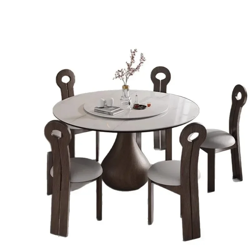 Small apartment family banquet minimalist modern double-layer round table and chair with turntable