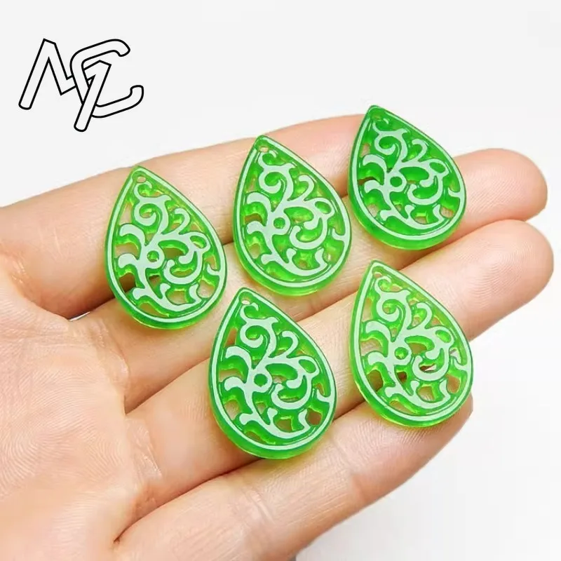 2pc Natural A Green Jade Hollow Water Droplets Phoenix Ruyi DIY Earring Pendant Charm Jewellery Accessories Amulet Gifts Women