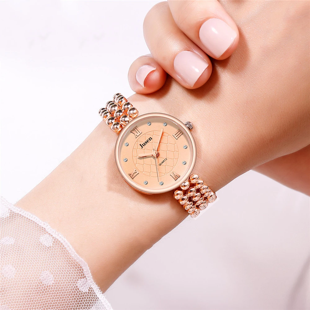女性用ラインストーンクォーツ時計、スチールブレスレット、ラグジュアリー