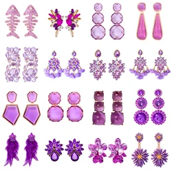 2024 Trend New Elegant Purple Series 38 Kinds Style Acrylic Rhinestone Tassel Earrings for Women Statement Jewelry Wholesale