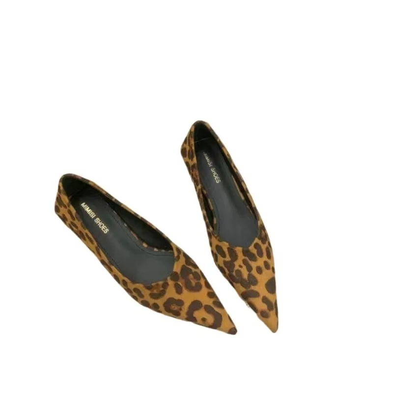2025 Summer New Leopard Slip on Women's Flats Pointed Toe Casual Plus Size Shoes Versatile Daily Wear Comfortable Ladies Flat