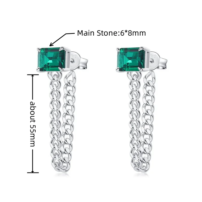 Tassel long S925 Sterling Silver with Lab-Created Gemstones Stud Earrings Unisex Colored Gemstone Earrings Retro
