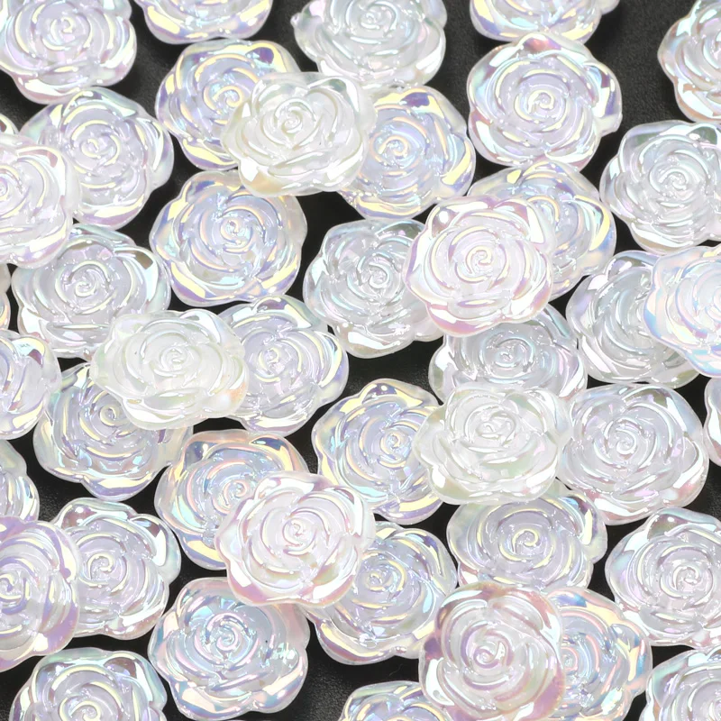 50pcs Pearlescent Color Carved Roses Acrylic Beads Imitation Pearls Acrylic Flower Spacer Beads For Jewelry Making DIY Accessory