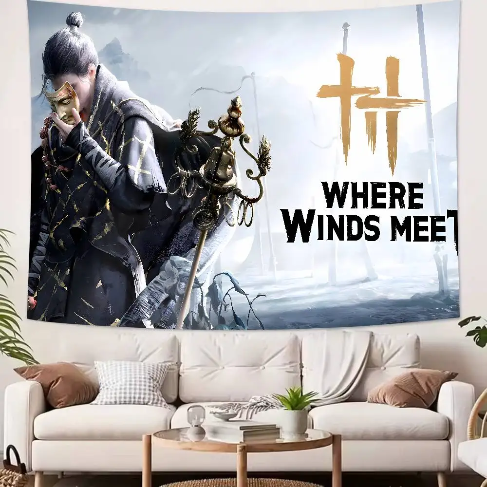 1PC Game Tapestry Where Winds Meet Printed Reusable Dustproof Oversized Tapestry for New Year Christmas Wall Hanging Decoration