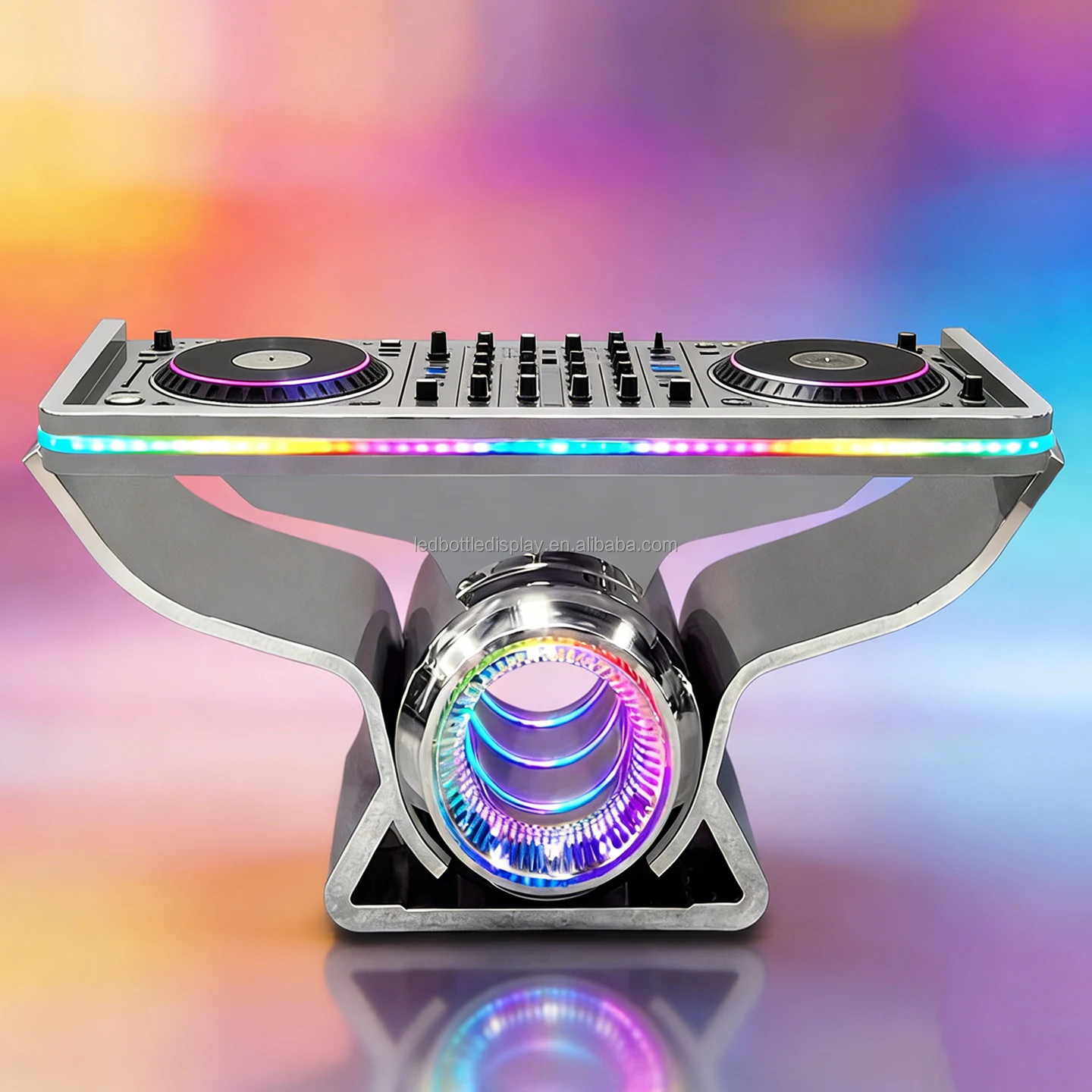 LiqVis Stylish Custom Logo Mirror Stainless Steel LED DJ Booth Table Colorful Stage for Lounge Nightclub Party Lighting Display