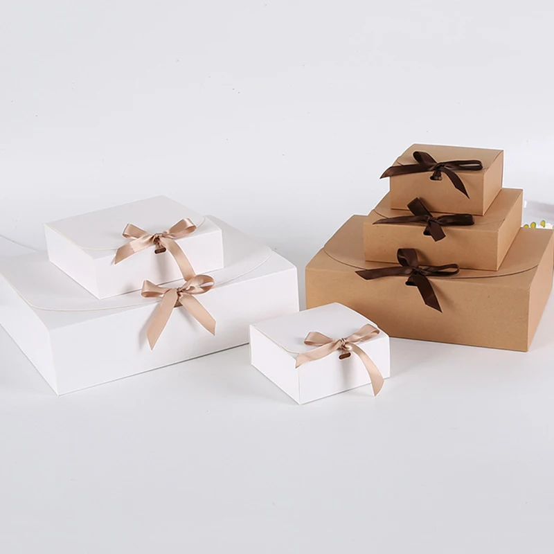 5 Pcs Custom Logo Bow tie gifts package box Kraft white cardboard dessert packge gift box wig scarf wedding birthday paper box