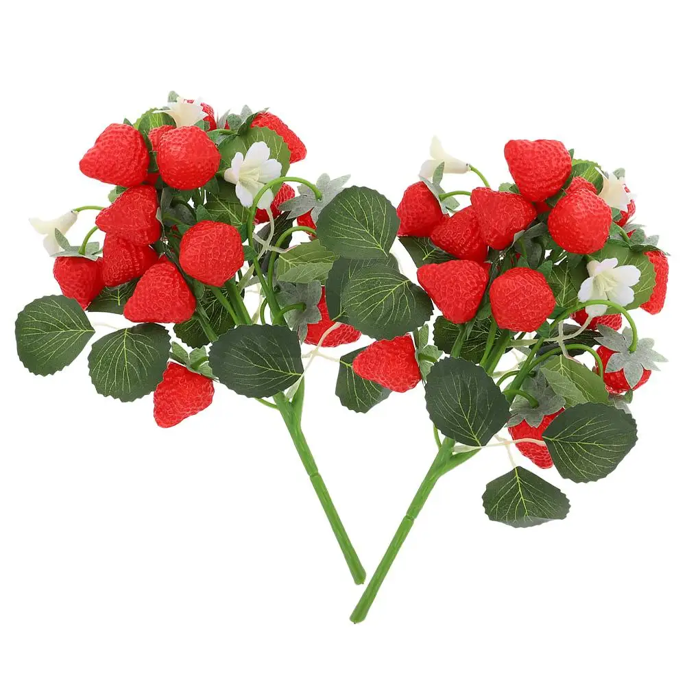 

2Pcs Simulation Strawberry Bouquet Artificial Fruits Home Decoration Fake Plant PVC Vibrant Desktop Bookshelf
