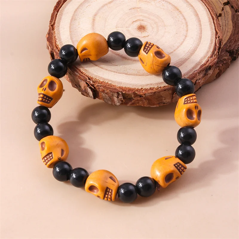 Aihua Punk Halloween Schädel Kürbis Armbänder für Frauen Männer Hip Hop Perlen Armbänder & Armreifen Halloween Schmuck Geschenke – Detail 8
