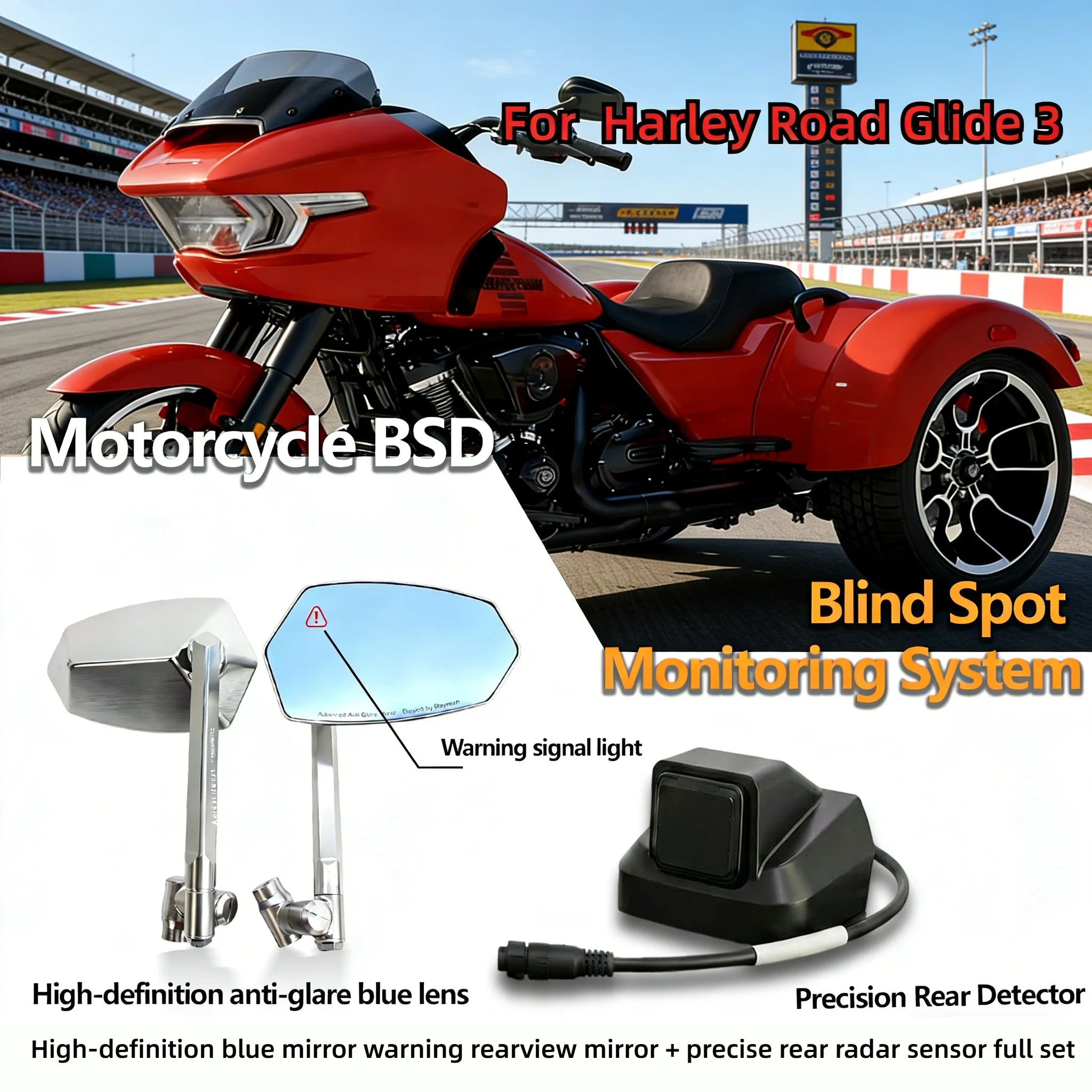 

2026 High Definition Radar Rearview Mirror for Harley Road Glide 3 Blind Spot Monitoring and Anti-Glare Precise Rear Sensors