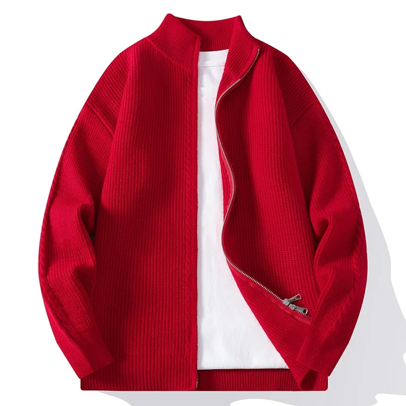 Men's high-quality solid-color knitted sweater, semi-high-neck Korean-style sweater, youth long-sleeved warm knitted coat