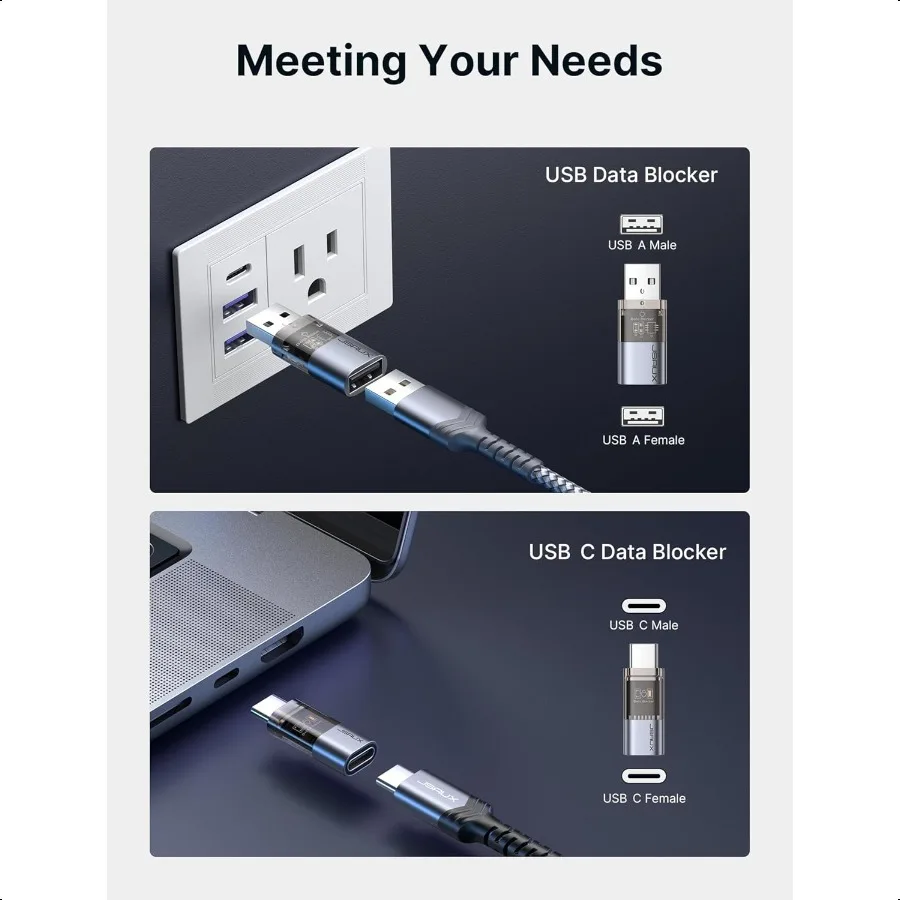 مانع بيانات USB ومانع بيانات USB C 4 عبوات مانع بيانات شفاف من النوع A والنوع C فقط للحماية من الشحن من العصير