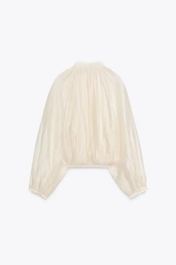 Women's New Arrival Blouse Lightweight and Breathable Cropped Fit for Height and Casual Style Women's Bubble Sleeve Drapey Shirt