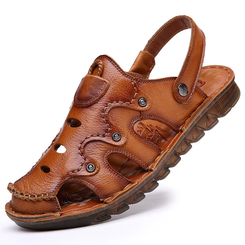 2023 Summer Sandals Men\'s Genuine Leather Outdoor Casual Shoes Cow Rib Soft Sole Beach Shoes Men\'s External Slippers Men\'s Shoes