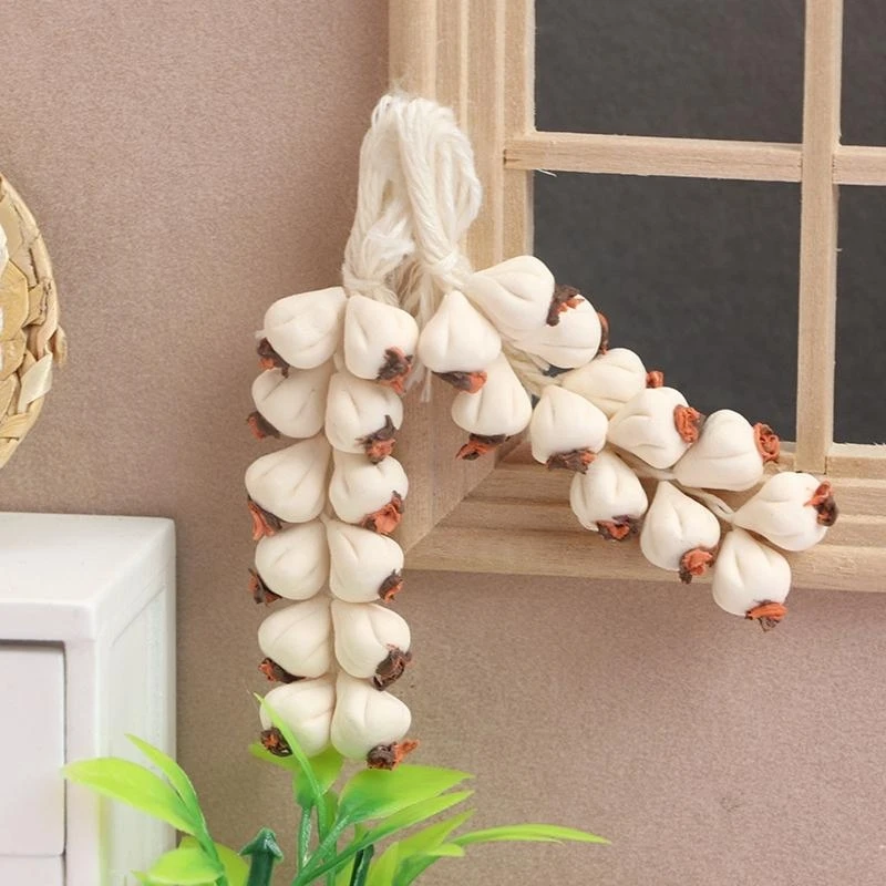 Casa muñecas miniatura hecha a mano café accesorio cocina 5 cuerdas cuerda ajo 15UB