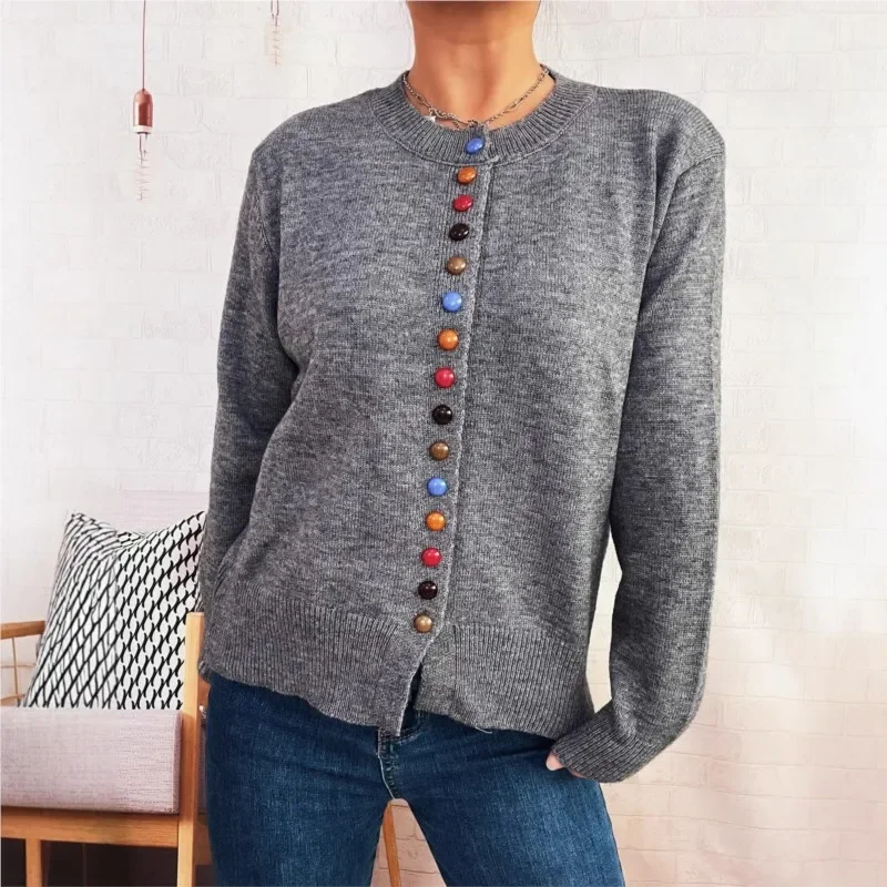 2025 Herfst Winter Nieuwe Elegante Woon-werkverkeer Vrouwen Gebreide Tops Mode Kleurrijke Knop Vest Casual Effen Kleur Trui Jas