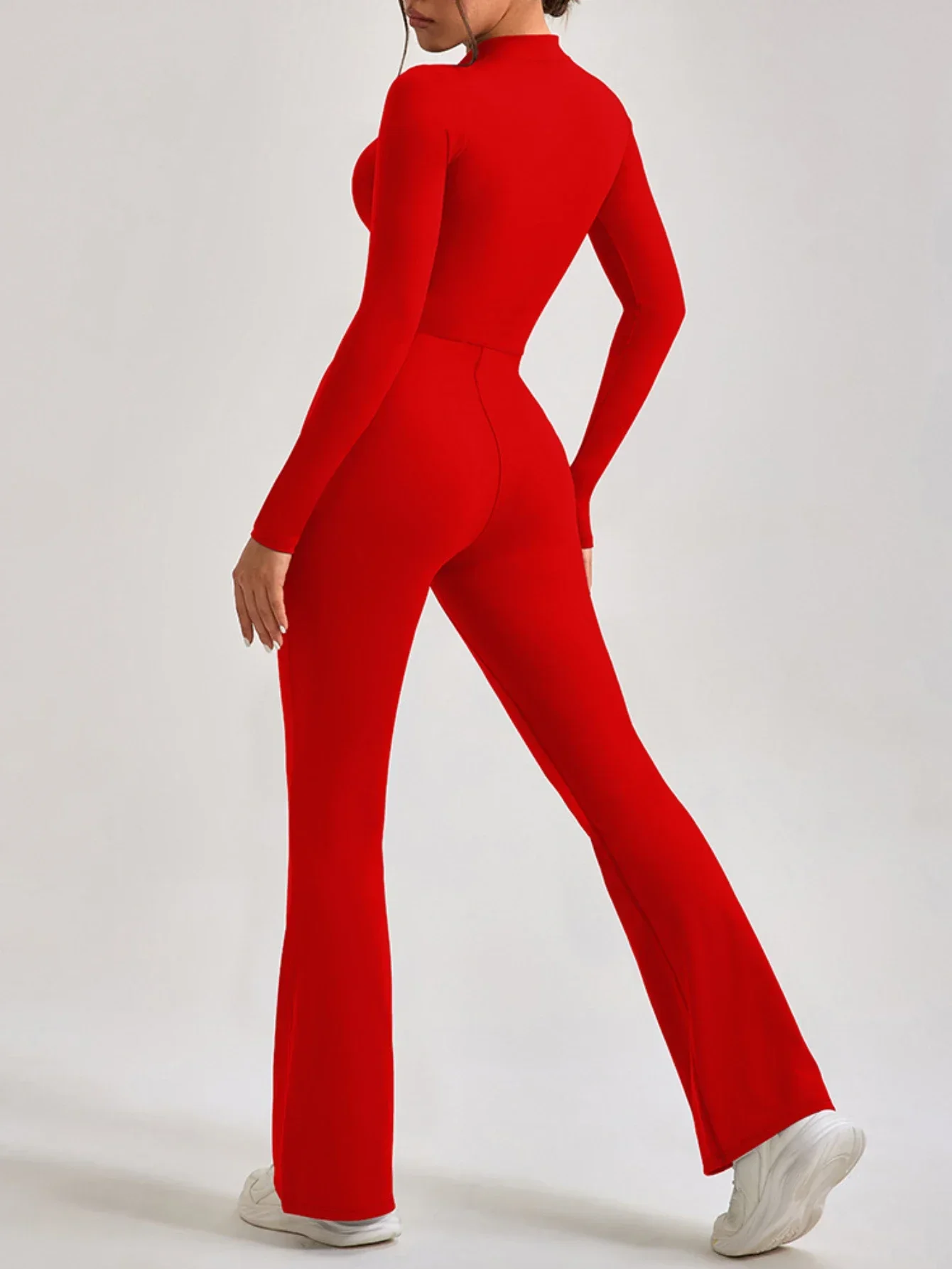 Yoga Jumpsuit Women's Sport Bodysuit Solid Color Zipper Long Sleeve Pants Bell-bottoms Sexy Slimming Fitness Wear 2025 New