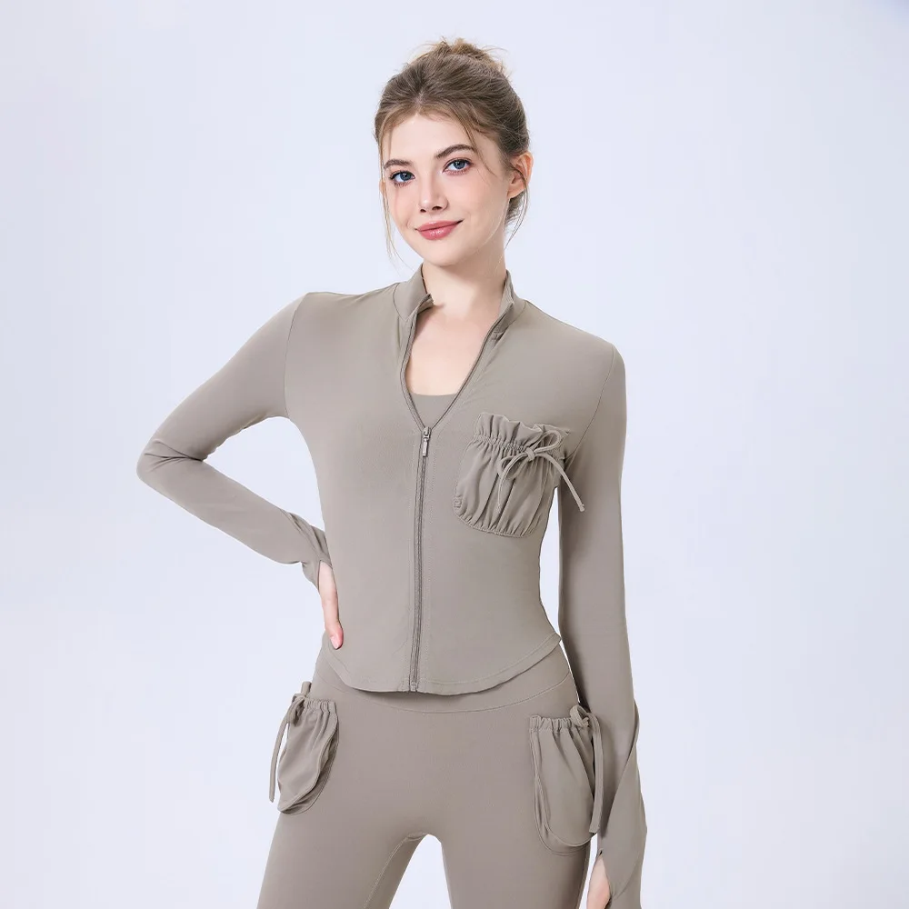 

Zipper sports jacket for women, long sleeve jacket, slim fit, warm and slimming, running training, fitness