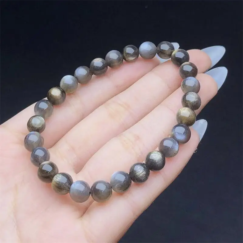 

6.5MM Natural Black Gold Skeletal Quartz Bracelet Healing Fengshui Fashion Jewelry For Women Holiday Gift 1PCS
