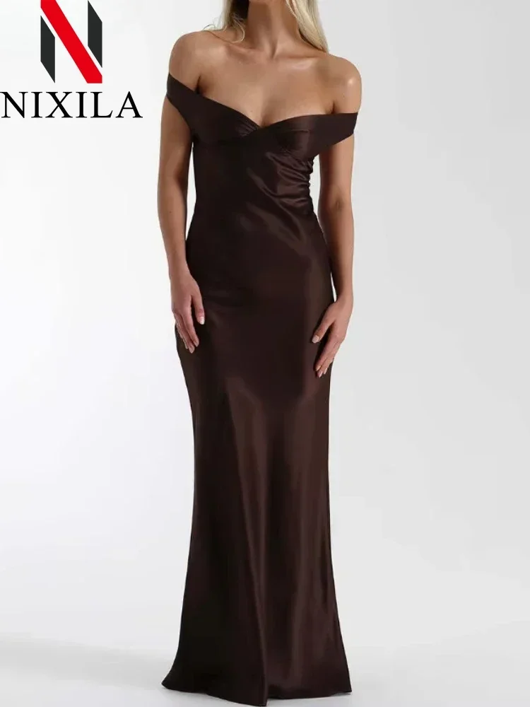 Vestido largo sin mangas con cuello en V y lazo de satén para mujer, vestido Sexy elegante para fiesta y noche, verano