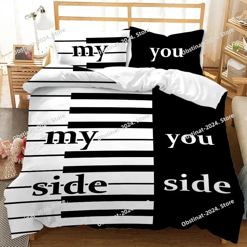 

Black and White Duvet Cover Couple Black and White Twin Bedding Set Her Side and His Side Full Queen King Polyester Qulit Cover