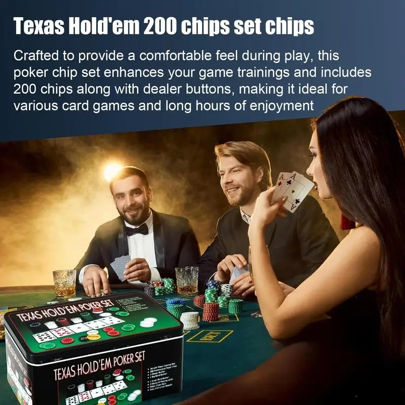 Poker Chip Set Texas Hold 'Em Poker Chip Set Anti-Slip Multi-Functional Professional Game For Night Craps Parties Travel