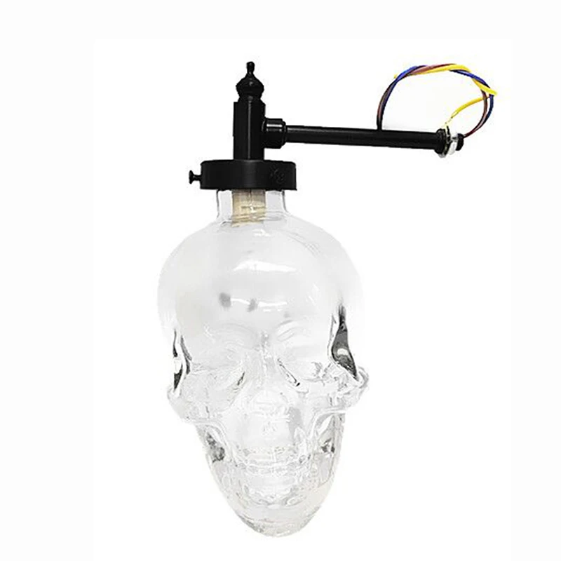 สีดำเหล็กเดี่ยวโคมไฟติดผนัง Skull Head Clear Glass Shade,บ้านโคมไฟโคมไฟสำหรับห้องรับประทานอาหาร,ข้างเตียง,บาร์