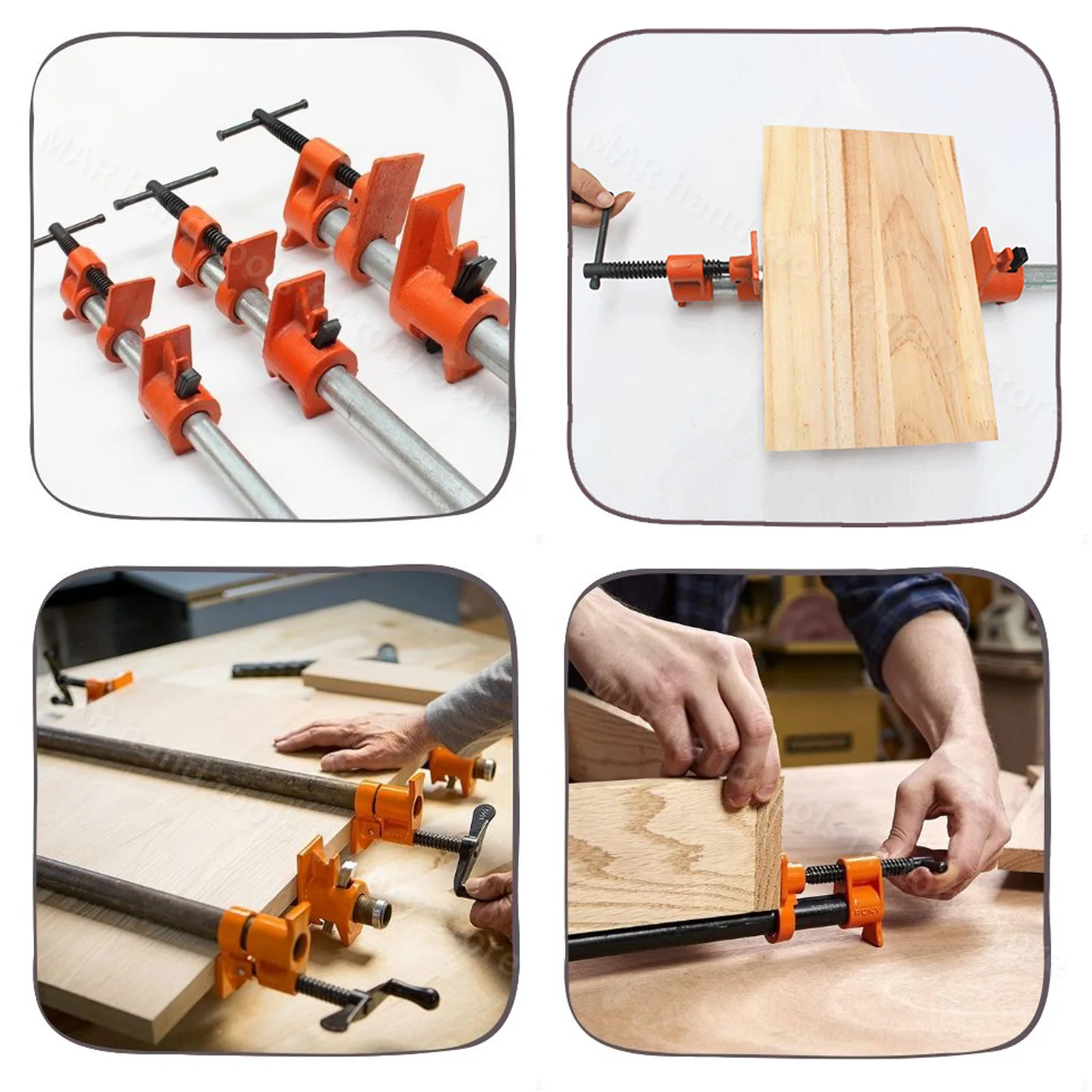 3/4 ”Kẹp Ống Gỗ Dày Thép Gỗ Dán Màn Hình Ống Đầu Kẹp Thợ Mộc Dụng Cụ Cầm Tay 2 Cái 4 bộ