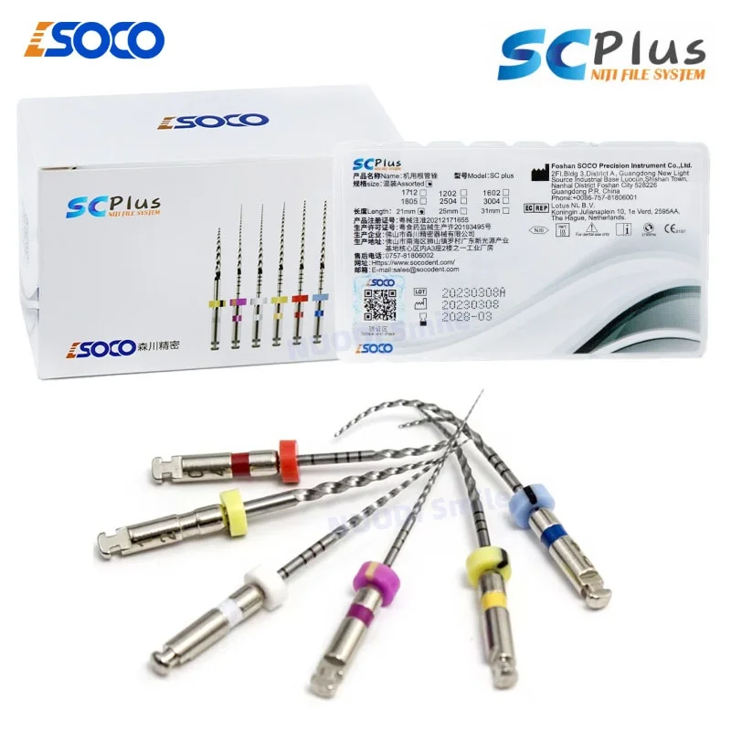 6PCS/Pack SOCO SC PLUS Dental Endodontic File Heat-Activated Dental Root Canal Files Dental NITI Flexible Endodontic Rotary File