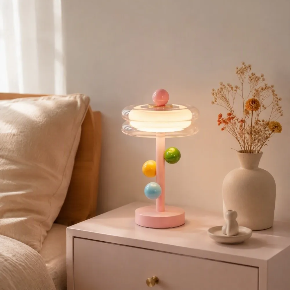 Cute Macaron Color Table Lamp Dimmable Color Contrast Desk Lamp Rechargeable Creative Glass Shade Bedside Lamp Home Decor