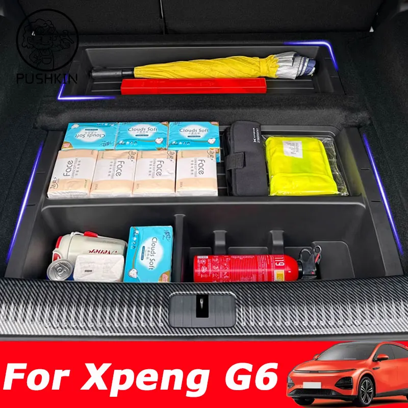 

Rear Trunk Lower Storage Box ABS Waterproof Trunk Organizer Tray For Xpeng G6 2023 2024 Interior Stowing Accessories