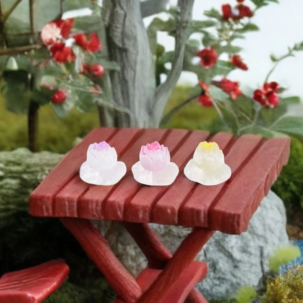 

12pcs Miniature Resin Lotus Figurines Glow In The Dark For Garden Fish Tank Decor Home Office Landscape Ornament Set