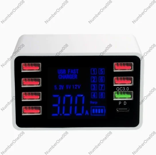 8 Port USB Fast Charger Desktop Charging Station PD for Smartphones Tablets Digital Display Power Hub