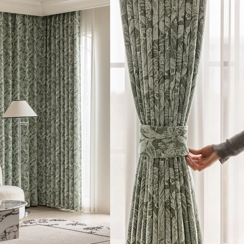 Custom Size Fashion Rose Jacquard Vintage French Maillard Chenille Luxury Blackout Curtains for Living Dining Room Bedroom