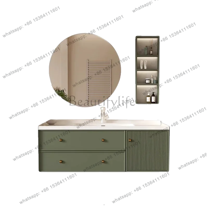 Oak cream small French light luxury retro smart bathroom cabinet integrated face wash sink basin cabinet
