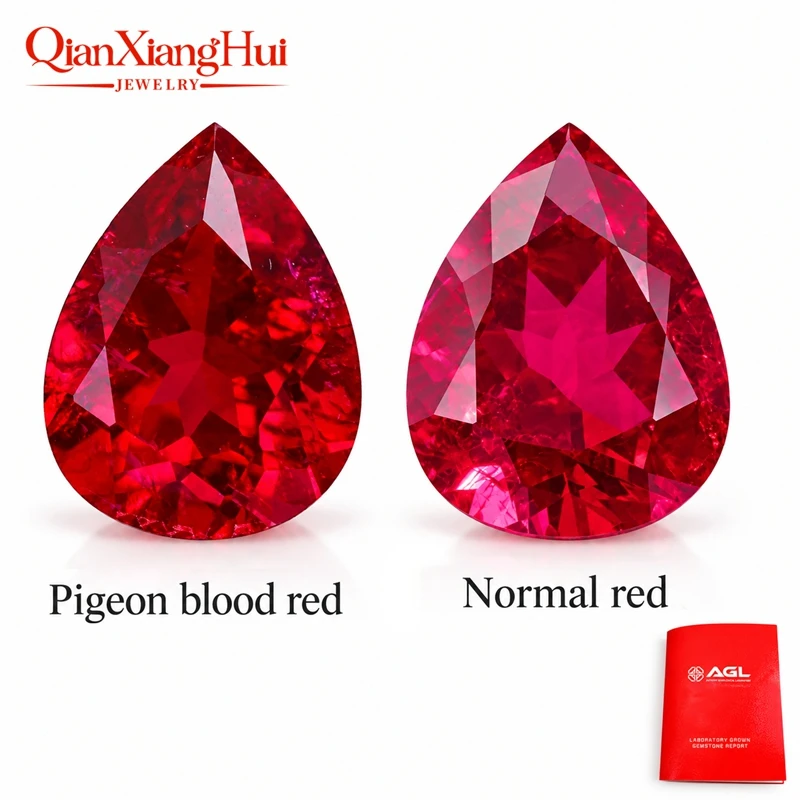 Lab Created Pigeon Blood Red Ruby Pear Shape Natural Cut Loose Gem Stone with Minor Inclusions - Jewelry Grade GRC