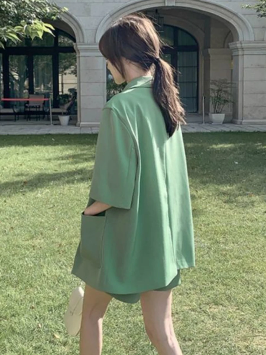 Suit Jacket Women Fashion Set Thin Casual Shorts Two-piece Loose Fitting Commuting Wear Summer Office Ladies Solid Outfits