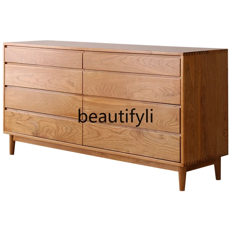 

Cherry wood eight bucket cabinet all solid wood bedroom locker living room Nordic storage cabinet