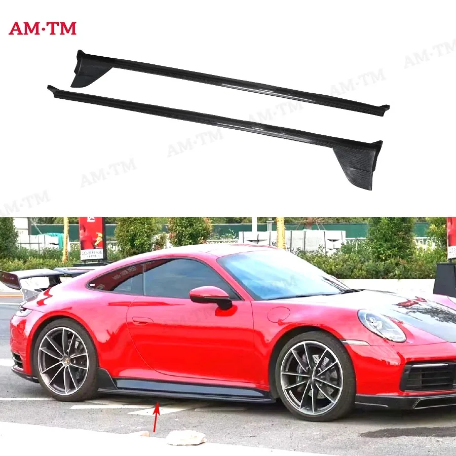 

For Porsche 911 992 2022+ Carbon Fiber Car Side Skirts Splitters Flaps Apron Parts Upgrade Body kit Car Accessories T Style