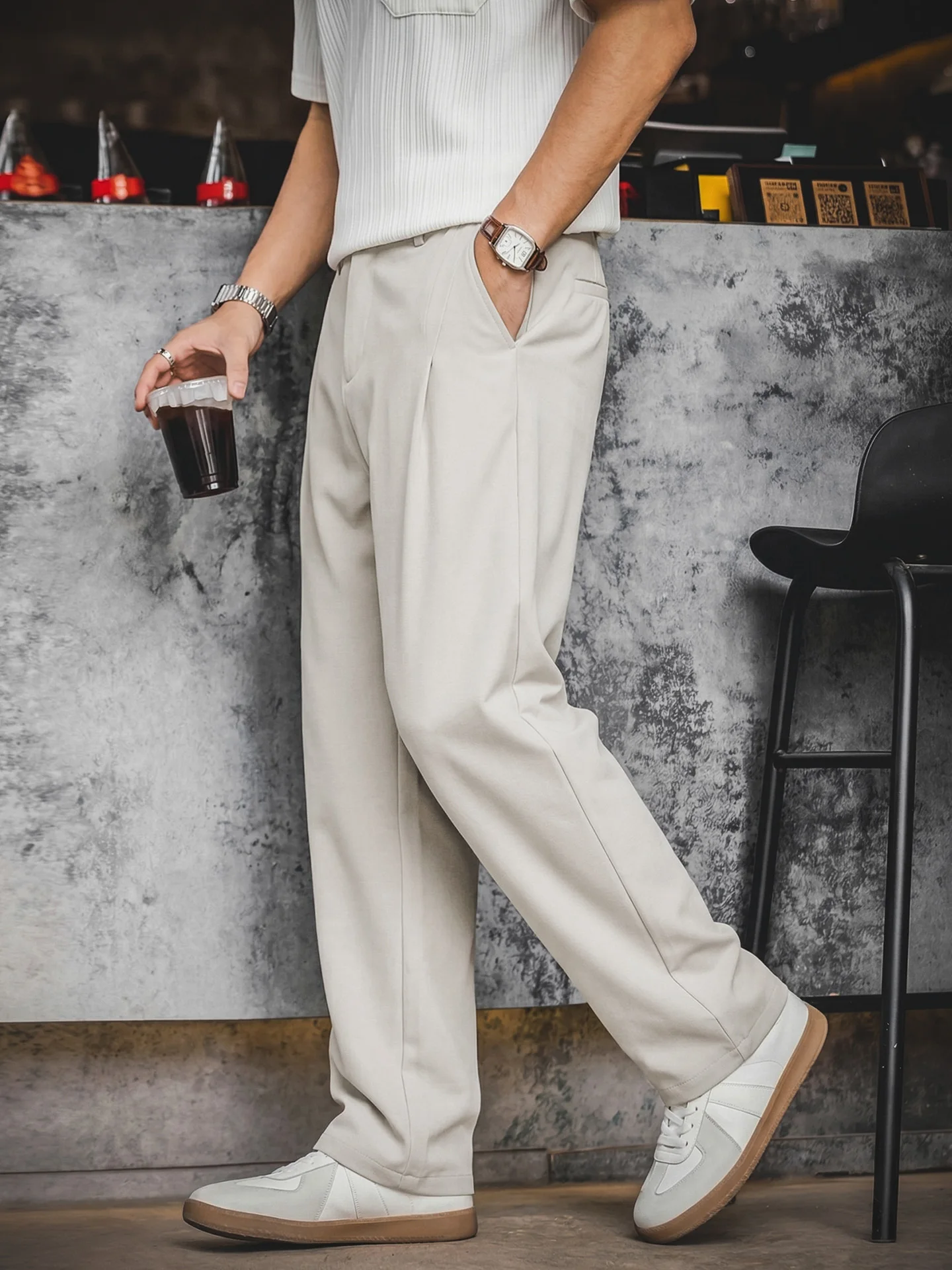 

Men's Summer Lightweight Anti-Wrinkle Casual Pants Drapey Straight Leg Breathable Comfortable Commute Fashion Polyester Blend