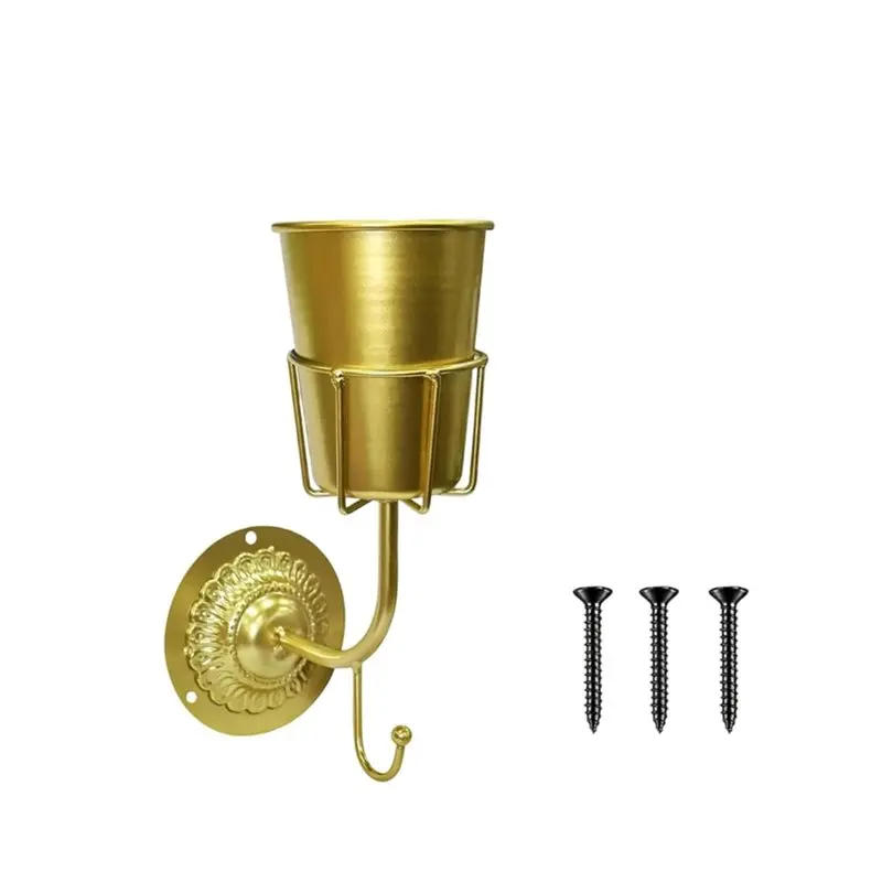 IALJ-Gold Wall Vase With Hook, Opal Wall Vessel For Flowers, Versatile Organizer Wall Flower Container, Handmade Design